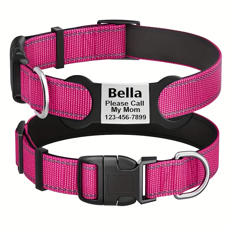 TEMU Personalized Reflective Pet Collar With Adjustable Tag, Detachable Nameplate For Cats And Dogs - Engravable Phone Number & Customizable Name,