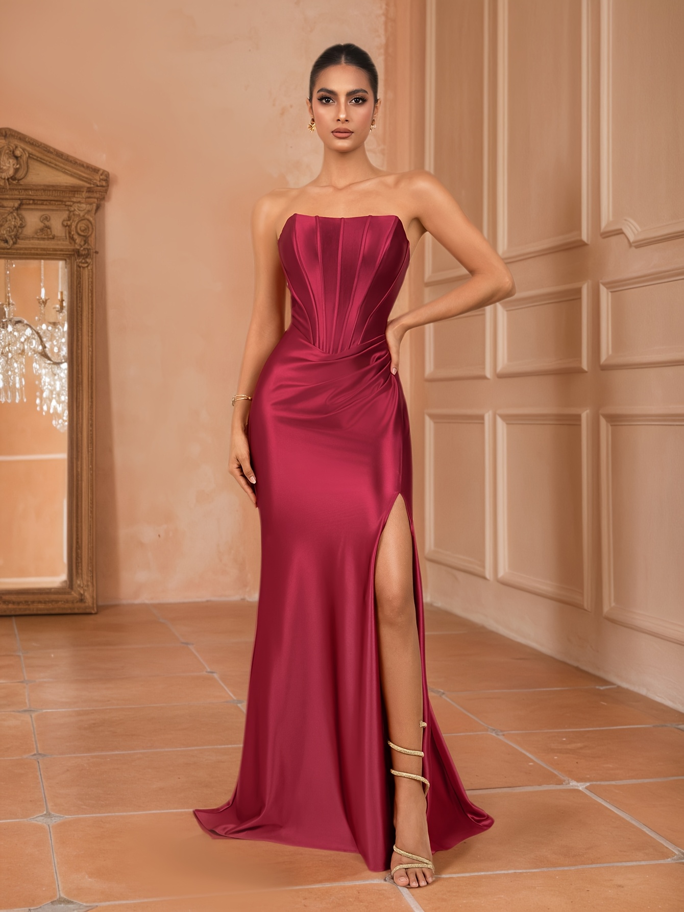 burlington graduation dresses ASHLEYlauren 11751 Strapless Taffeta Gown with Ruffle