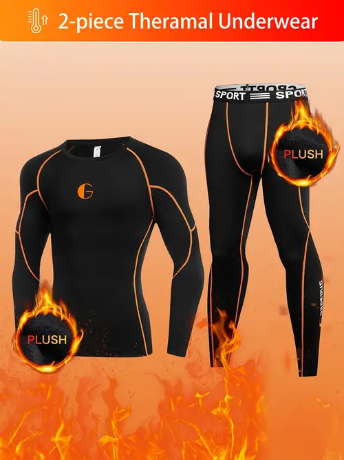 mens thermal underwear with fleece lining suitable for winter hunting outdoor skiing and training featuring a fitted crew neck long sleeve top and long pants as base layers