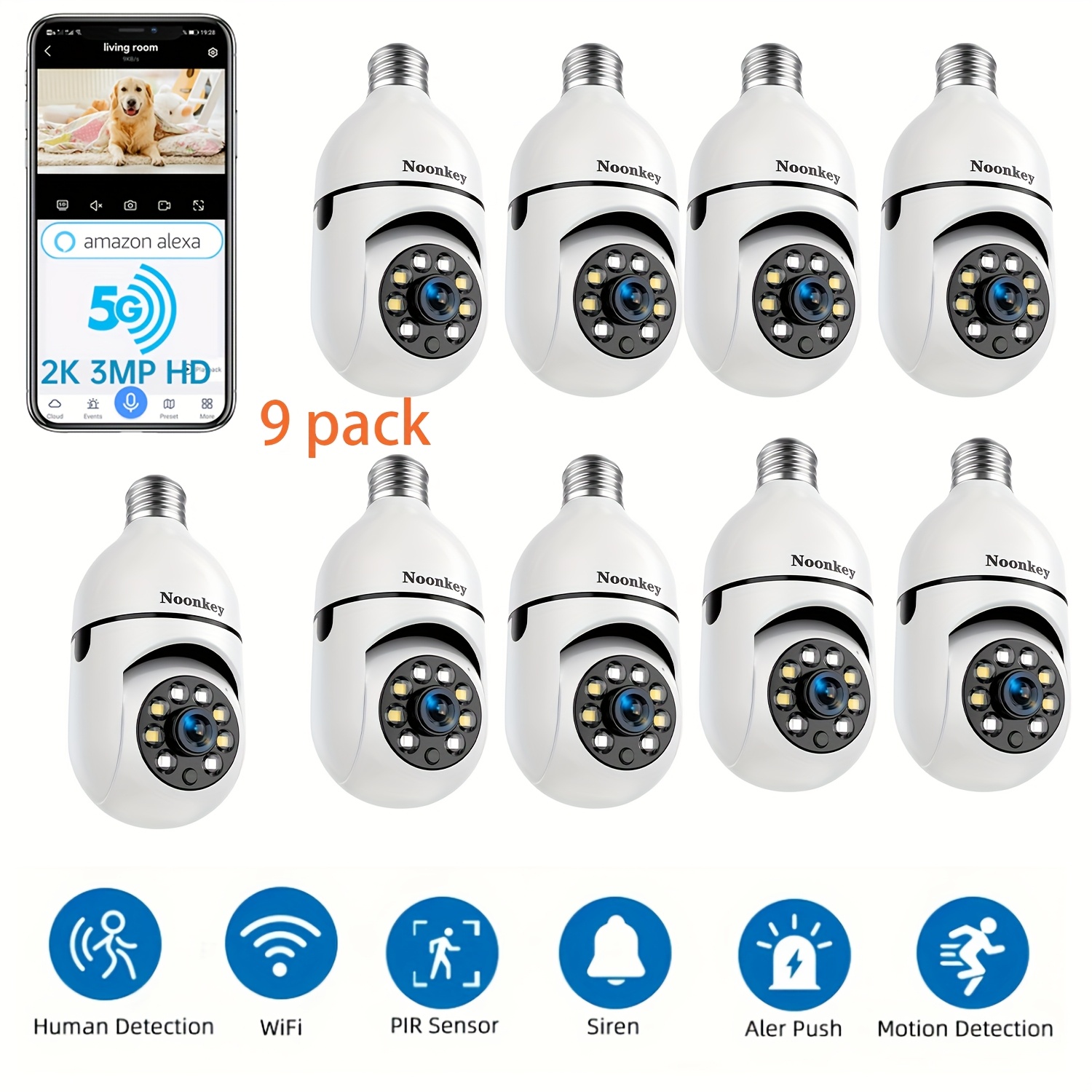light bulb security cameras, 3mp wifi camera, 360 degree