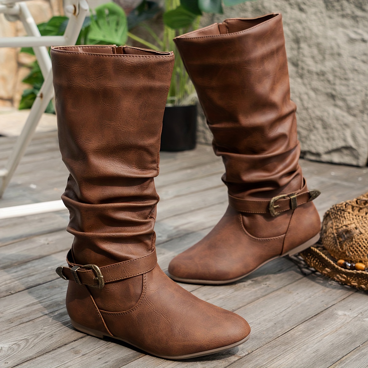 Image of Ankle Strap With Buttons Side Zipper Flat Round Toe Casual Comfortable New Daily Versatile Women's Boots, Women Shoes Elegant Women Shoes Shoes