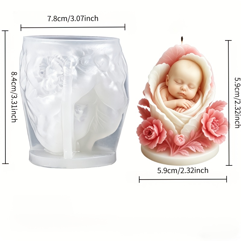 TEMU Realistic Newborn Mold - 3d Sleeping & Rose Silicone/resin Mold Suitable For Diy Candles, Shower Favors, Decor, Gifts, For Aesthetic Crafts