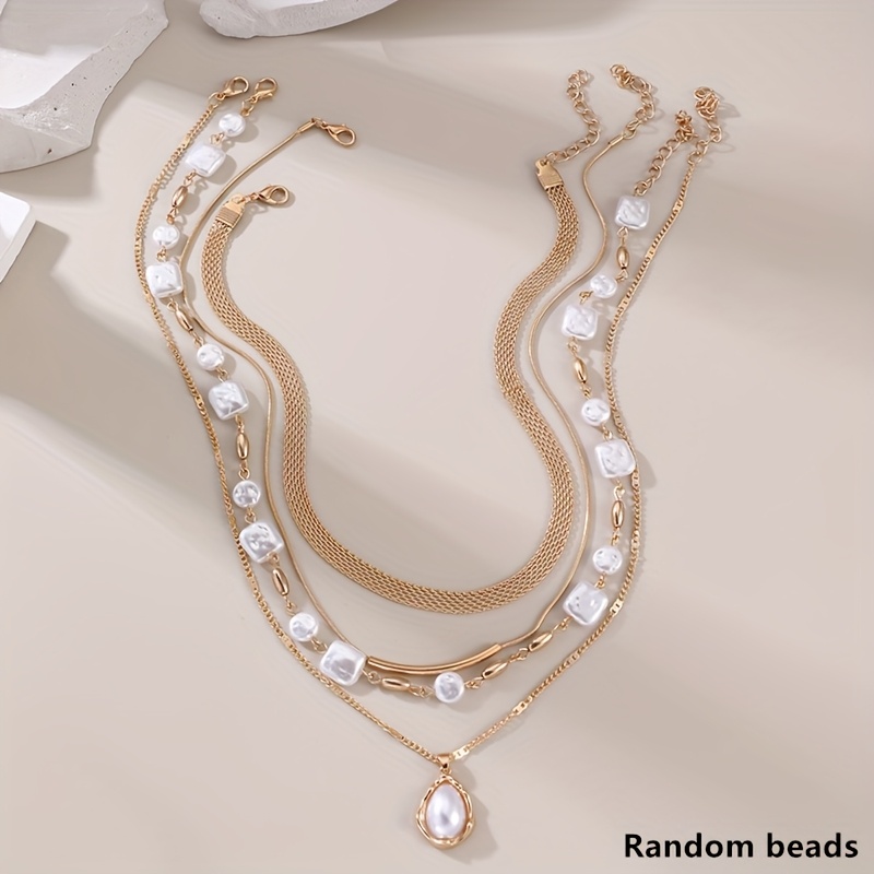 Image of Set Of 4 Vintage Elegant Pearl Necklaces Suitable For Women And, Perfect For Layered And Fashionable Neck Additions