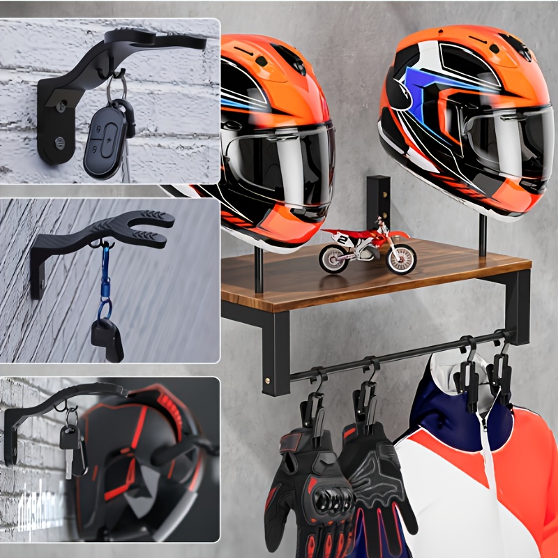 [wooden Display Rack] Motorcycle Helmet Wall Mount Rack,durable Wooden Wall-mounted Motorcycle Helmet & Gear Display Rack With Hooks