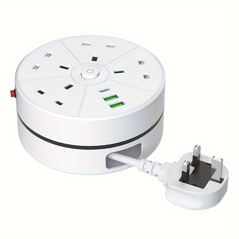 TEMU New Multi Socket Power Strip Extension Lead, 4 Ac Outlets, 2 Usb-a & 1 Type-c Charging Ports, 2 Meters Long Cord, Auto Short Circuit Protection,