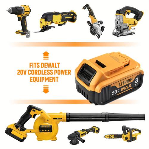 8 0ah 20 compatible battery pack non oem 1 2 4 6 8 pack replacement for dcb201 dcb200 dcb207 dcb206 high capacity lithium tool battery with fast charging for dewalt 20 drills saws cordless tools