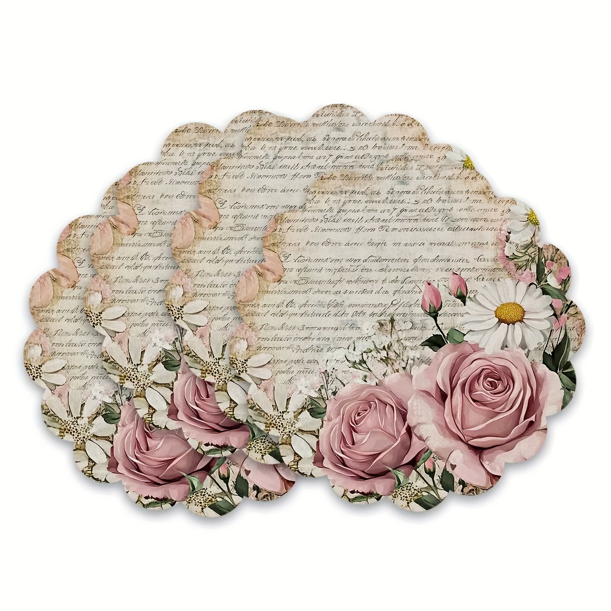 TEMU 4pcs Set, 2d Flat Vintage Pattern Round Placemats, Suitable For Kitchen And Dining Tables, Not High Quality, 2d Flat