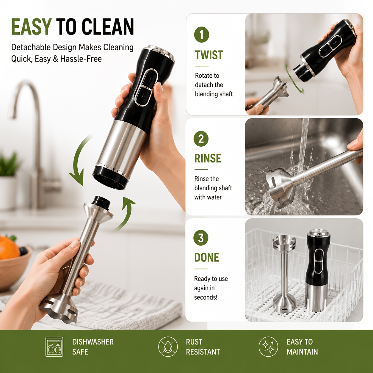 600W Portable Stainless Steel Handheld Blender, 2-Speed Blending... product image 10