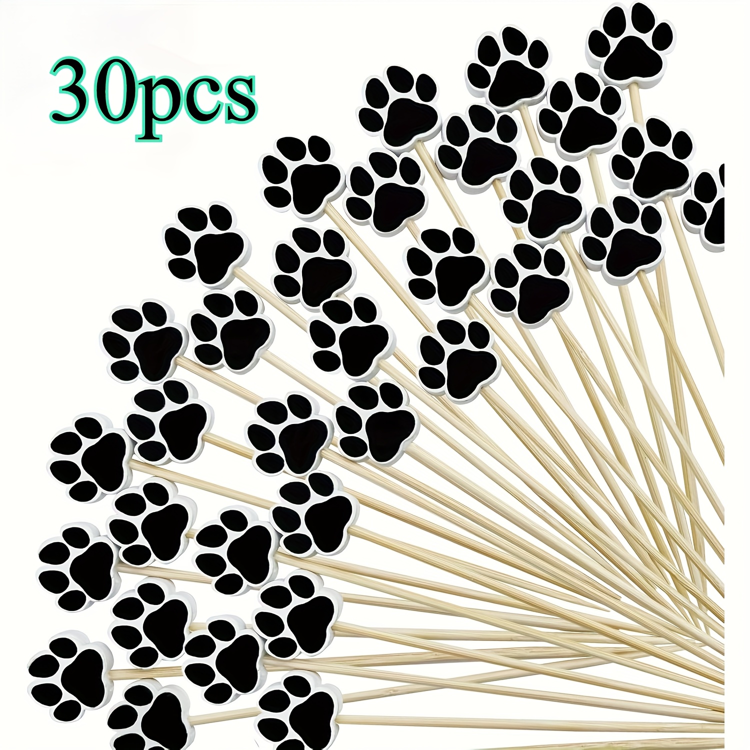Image of 30/150pcs Paw Print Toothpicks Suitable For Puppy Birthday Party Decorations, Dog-themed Cupcake Toppers, Fruit Snacks - Bamboo Sticks With Paws For Appetizers