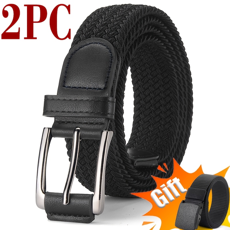 TEMU 2 Pack Unisex Elastic Woven Belt   Tactical Belt, Casual Elastic Woven Belt With , Adjustable Holeless Golf Belt, Comfortable Outdoor Sports
