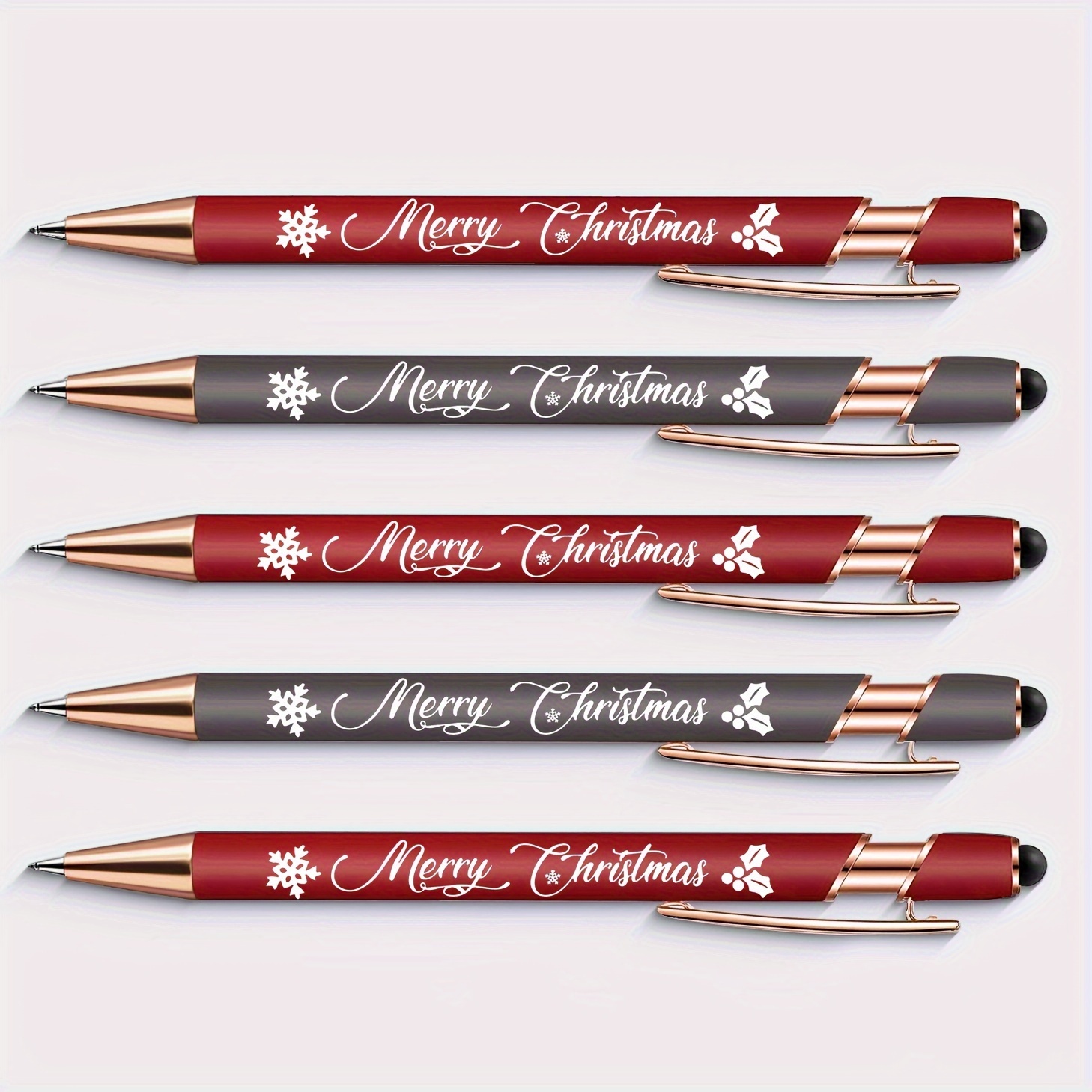 Image of 5pcs Merry Christmas Sign Ballpoint Pen Laser Engraved Merry Christmas Ballpoint Pen With Stylus Tip Metal Stylus Desk Additions Christmas Decorations For Home Office Shelf Table Desk Gift For Women