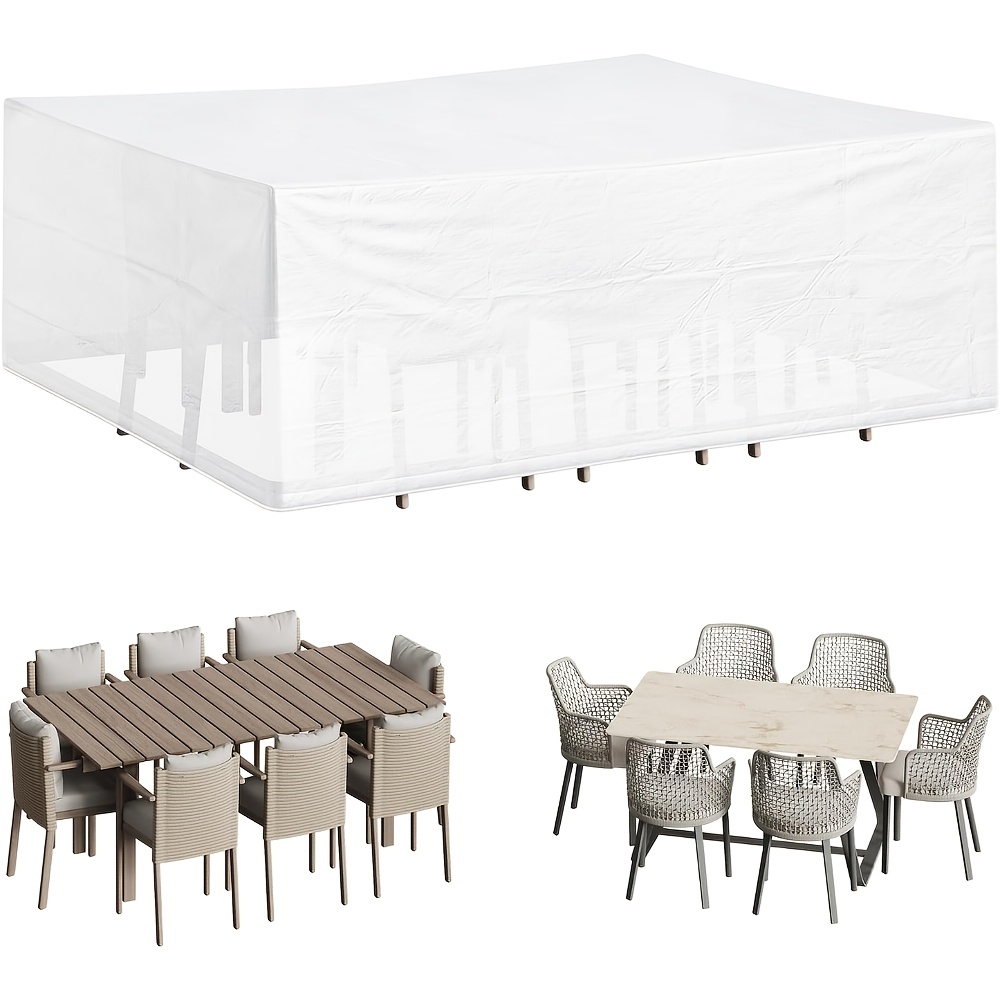 Image of 1pc Garden Furniture Protective Cover Fabric, Patio Table And Chair Protection Cover, Durable Pe Material, Uv Resistant, Drawstring Design, Cover For Garden Dining Table, Multi-functional