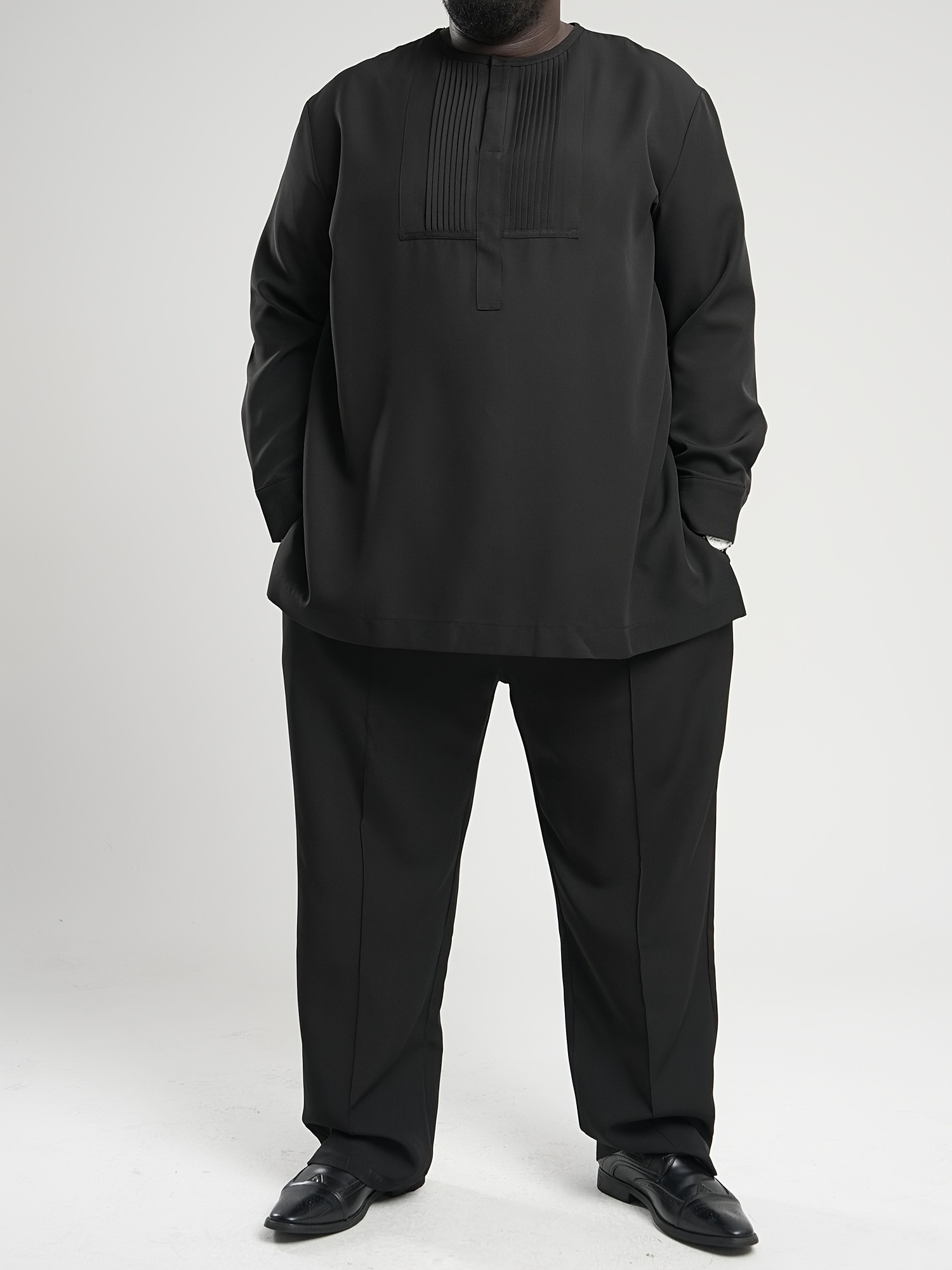 african   mens suit long sleeves round neck   concealed buttons   hem elastic pants african clothing large size mens suit mens casual shirt and trousers 2pcs suit new style for   street style party wedding   plus size black 0