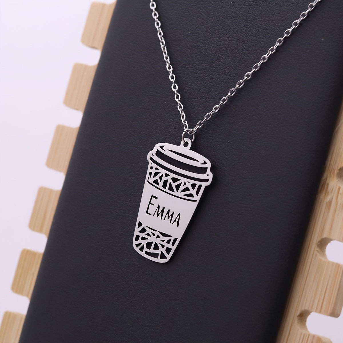 Women's Handcrafted Hollow Coffee Cup Charm Pendant Necklace, Clavicle Chain