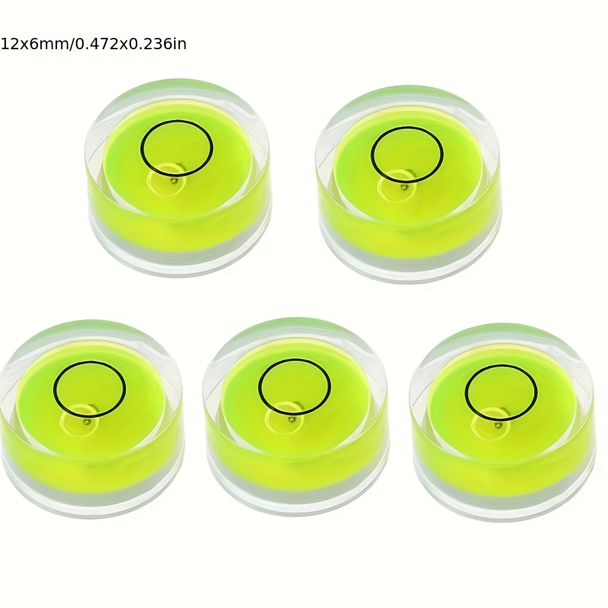 TEMU 5pcs Mini Round Levels, 12x6mm - Measurement, Light Green, Ideal For Tripods, Telescopes, Workbenches & Photo Frames - Plastic, No Required