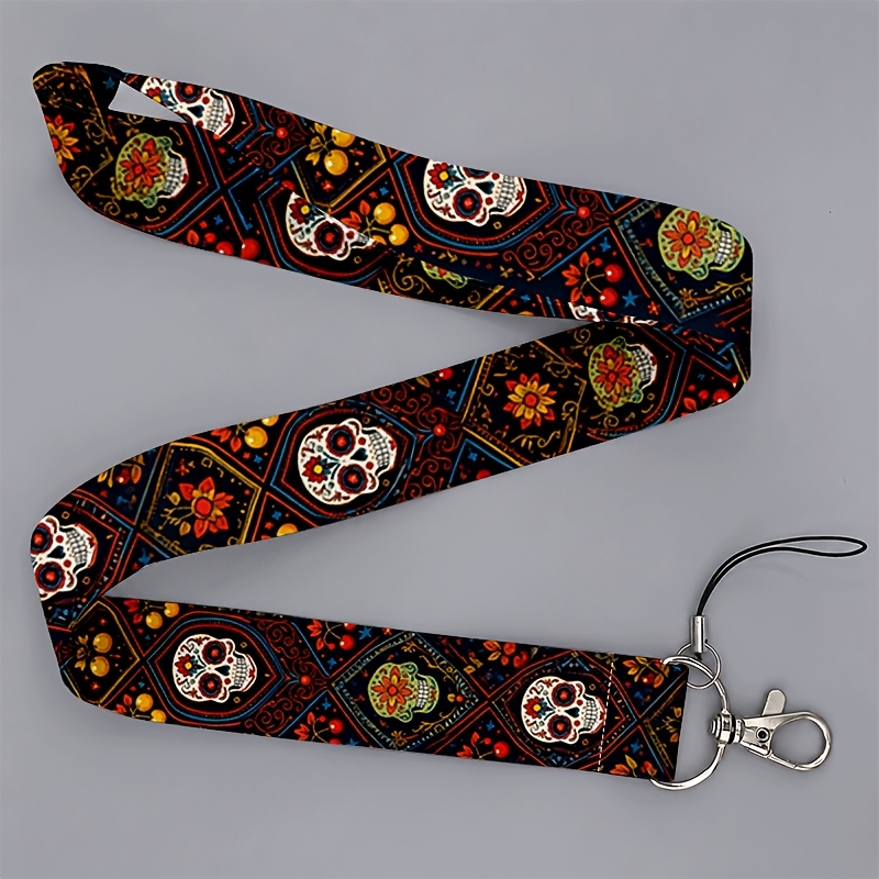 TEMU Cordón 2D de 1 estilo del con calavera colorida y floral - Portaidentificación y teléfono temático para oficina, credenciales, teléfono, soporte