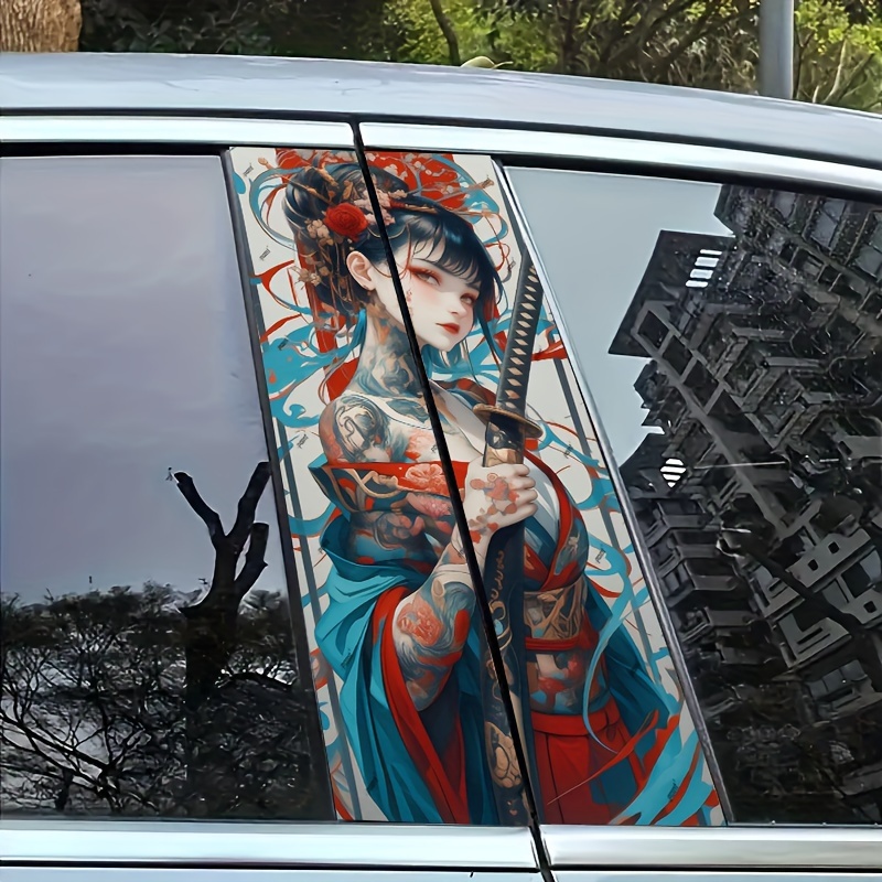 

A Pair Of And Pattern Car Stickers - Cartoon Theme Pvc B-pillar Stickers, Self-adhesive Waterproof And -resistant, Suitable For Glass, Metal, Plastic, Ceramic And Wooden - Car Decoration