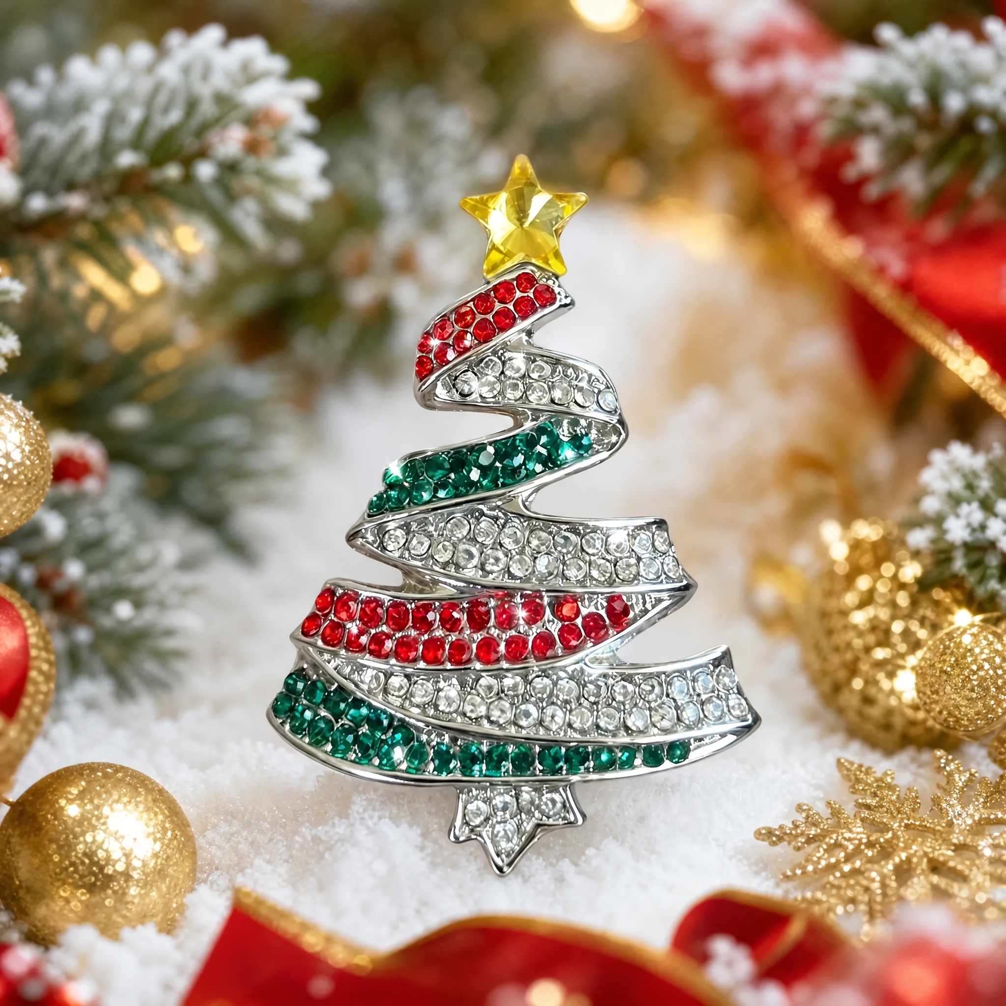 Rhinestone Christmas Tree Pin, Versatile Holiday Brooch