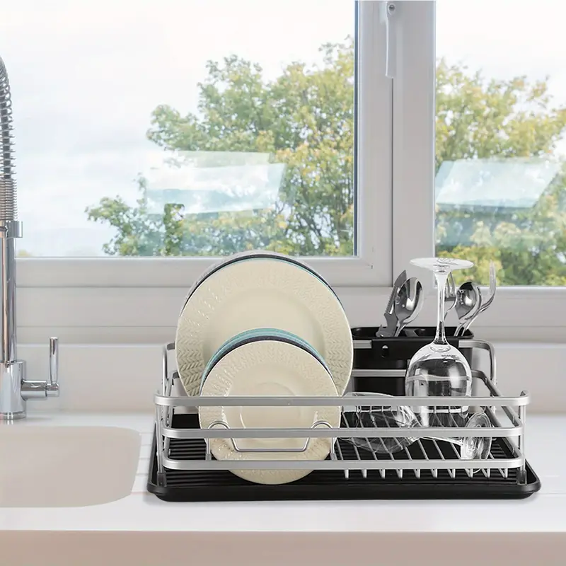 1pc aluminum dish rack dish drain rack detachable kitchen counter organizer above sink very suitable for storing dishes bowls cups and tableware dish drying rack Product details 1