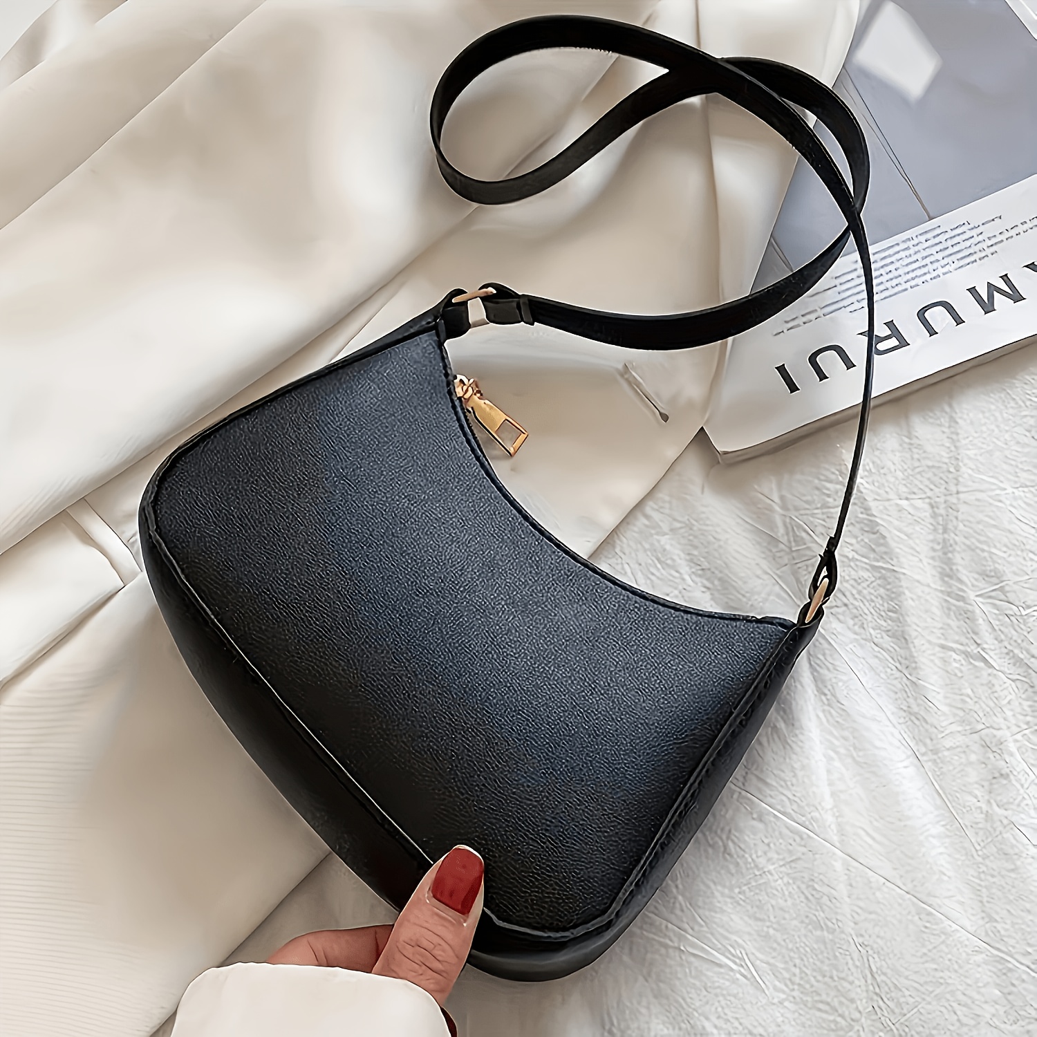 TEMU Fashionable Women'-shoulder Bag, Luxurious Crossbody Bag, Elegant Bag, Dumpling Bag With Detachable And Adjustable Shoulder Strap, Golden-tone