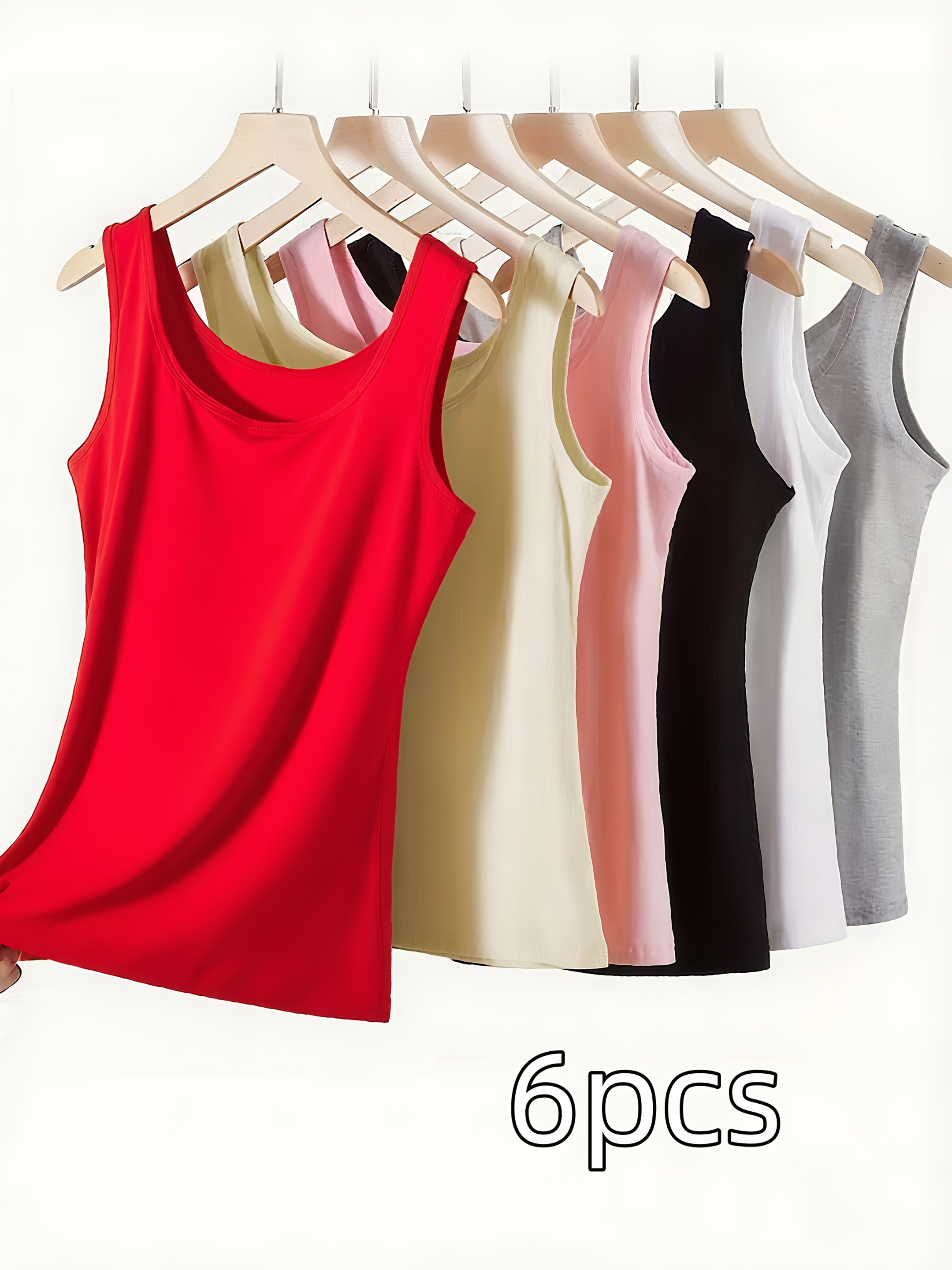 6pcs womens soft sticky blouses sleeveless shirts with semi sheer   top layer no padding breathable   vest for home layering red beige   casual sleeveless blouses for s hand washable
