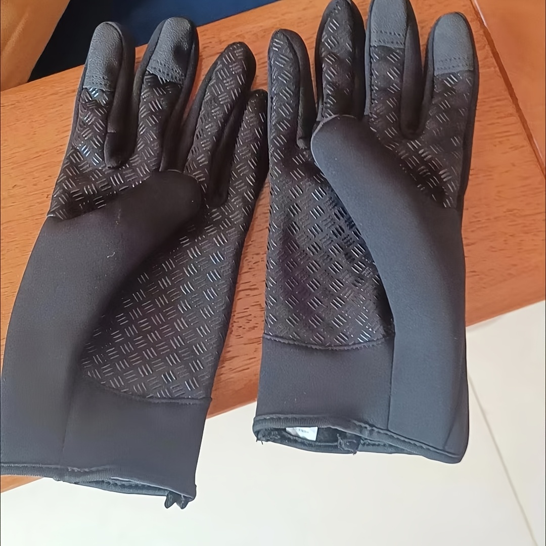 TEMU Warm Touchscreen Gloves - Black, Polyester, Zipper Closure, Winter Activities & Outdoor Sports, Festive Holiday Gloves|festive Gloves|zippered