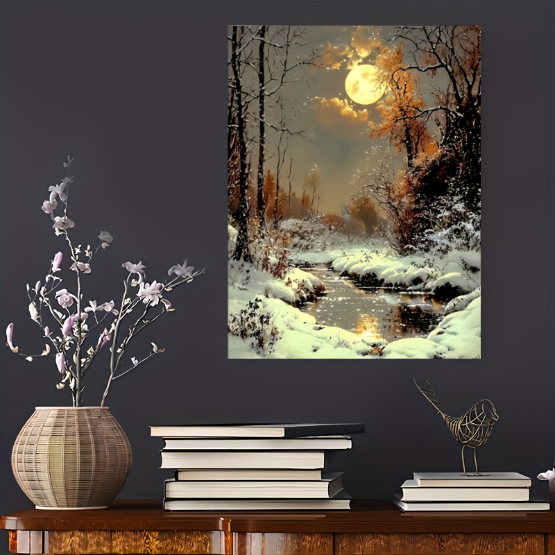 TEMU 2d Flat, 1pc Of Canvas Wall Art Print With Wooden Frame, Winter Landscape, Cozy Style, Suitable For Bedroom, Living Room, Dining Room, And