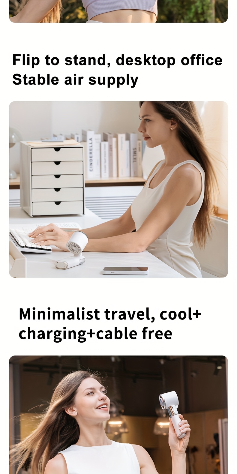 Handheld neck fan with a 130-degree adjustable head, built-in cooling pad on the fan surface for rapid temperature reduction, supports up to 10W fast charging via large 6000mAh battery, includes creative retractable lanyard and buckle strap