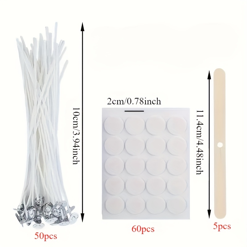 115pcs Candle Making Kit with 50 Wicks in 10cm, 15cm, 20cm, 60 Wick Stickers, and 5 Wooden Holders for Soy and Beeswax Candles