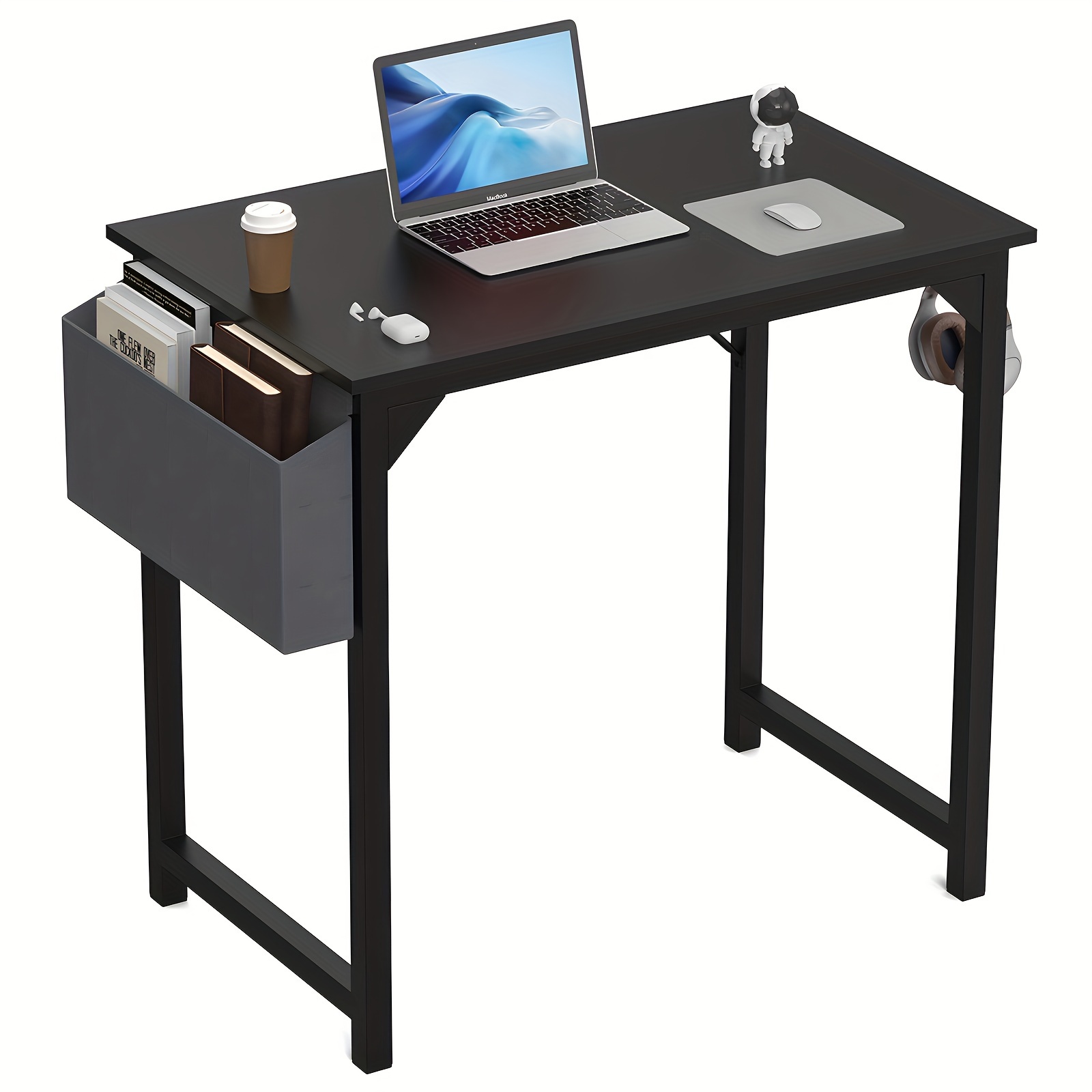 

1pc Computer Desk For Small Spaces With Storage Bag, Home Office Work Desk With Headphone Hook, Small Office Desk Study Writing Table