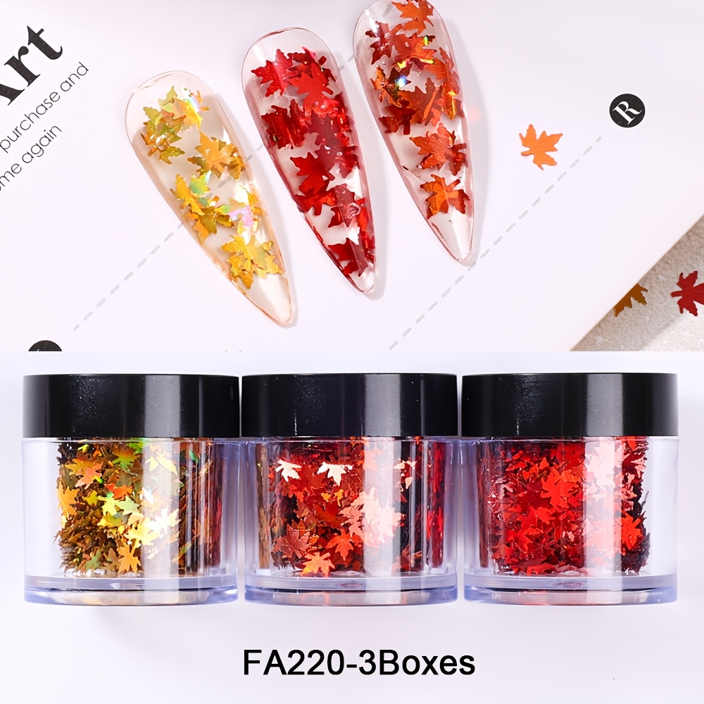 TEMU 3 Boxes Autumn Maple Leaf Nail Art Glitter Sequins, Fall Maple Leaf Paillettes Flakes Charm Manicure Decoration, Autumn And Winter Brown Nail