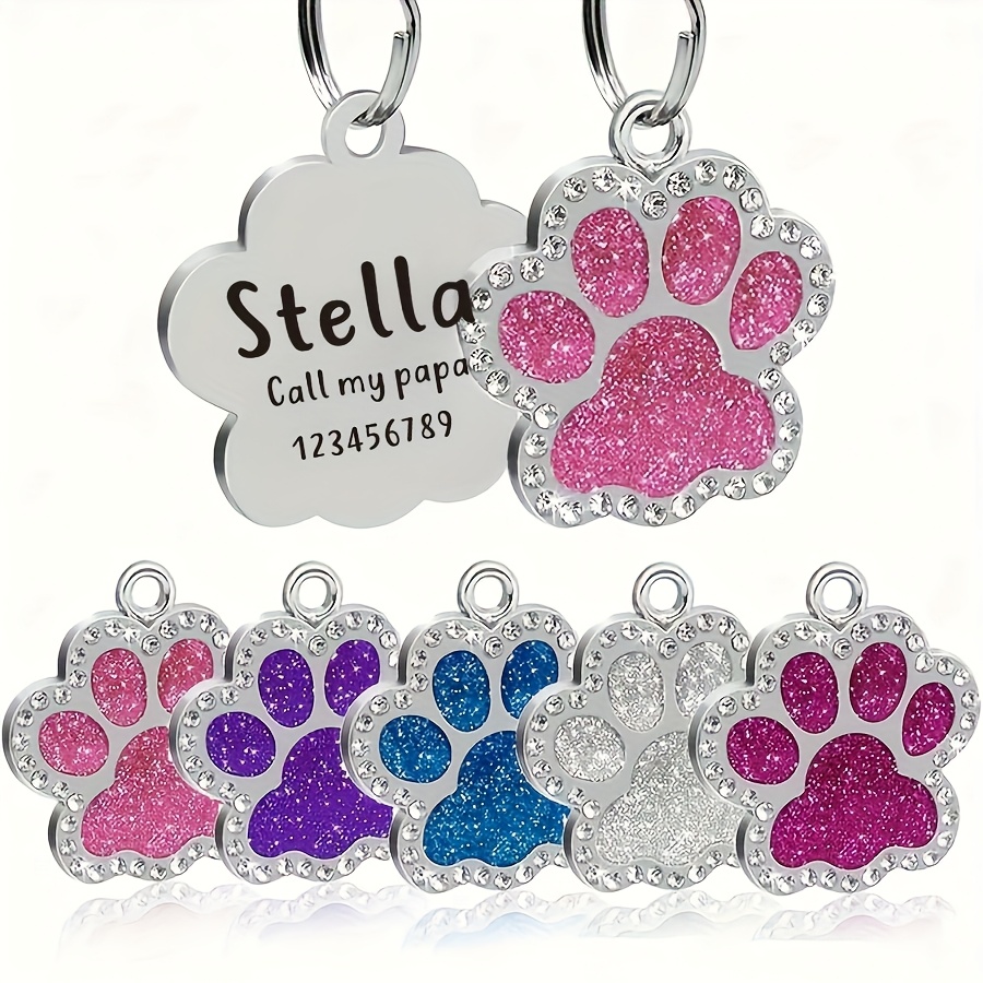 TEMU Custom Engraved Pet Id Tags With Flashing - Alloy, Personalized For With Name & Phone Number - Stylish Metal Collar Accessory, Anti-lost Feature