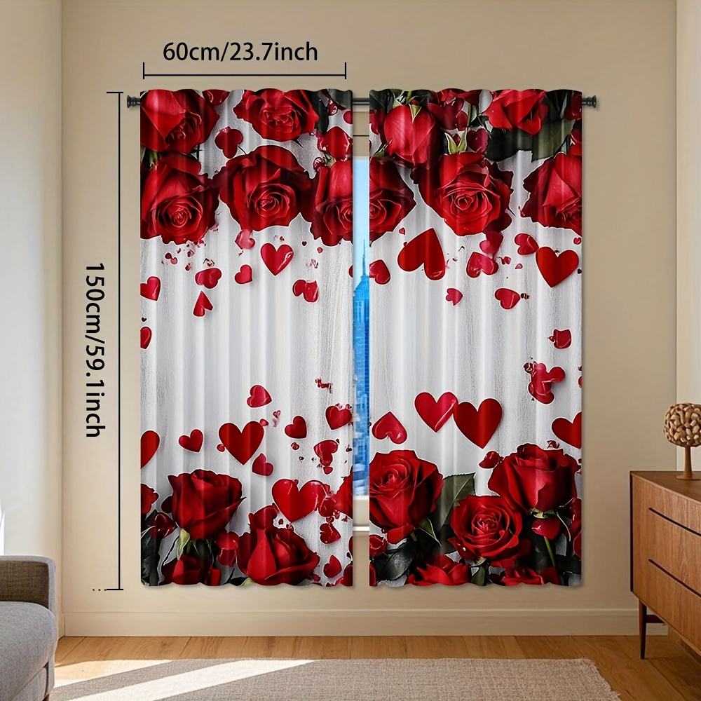 E-shop 2er-Set Rosen-Türvorhang, rote Rosenblätter, botanisches Blumendesign, Fenster Gardinen, Hintergrundvorhang für Schlafzimmer und Wohnzimmer,