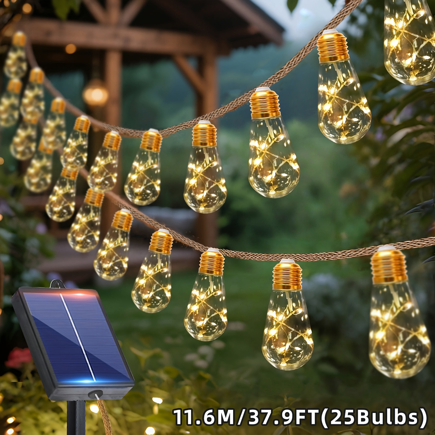 Image of 1 Pack, Solar-powered Fairy String Lights, 11.6/7.6/5.6m Outdoor Garden Warm White String Lights, 8 , Ipx4, Suitable For Courtyard, Camping, Fence, Tent, Party, Wedding, Christmas Decoration