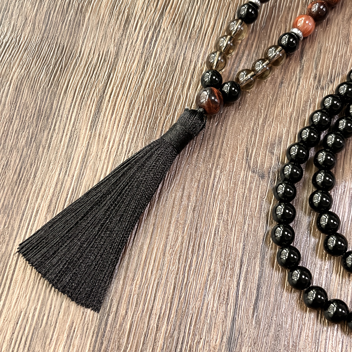 Small Hand-Beaded Natural Stone Tassel Necklace, Retro Bohemian