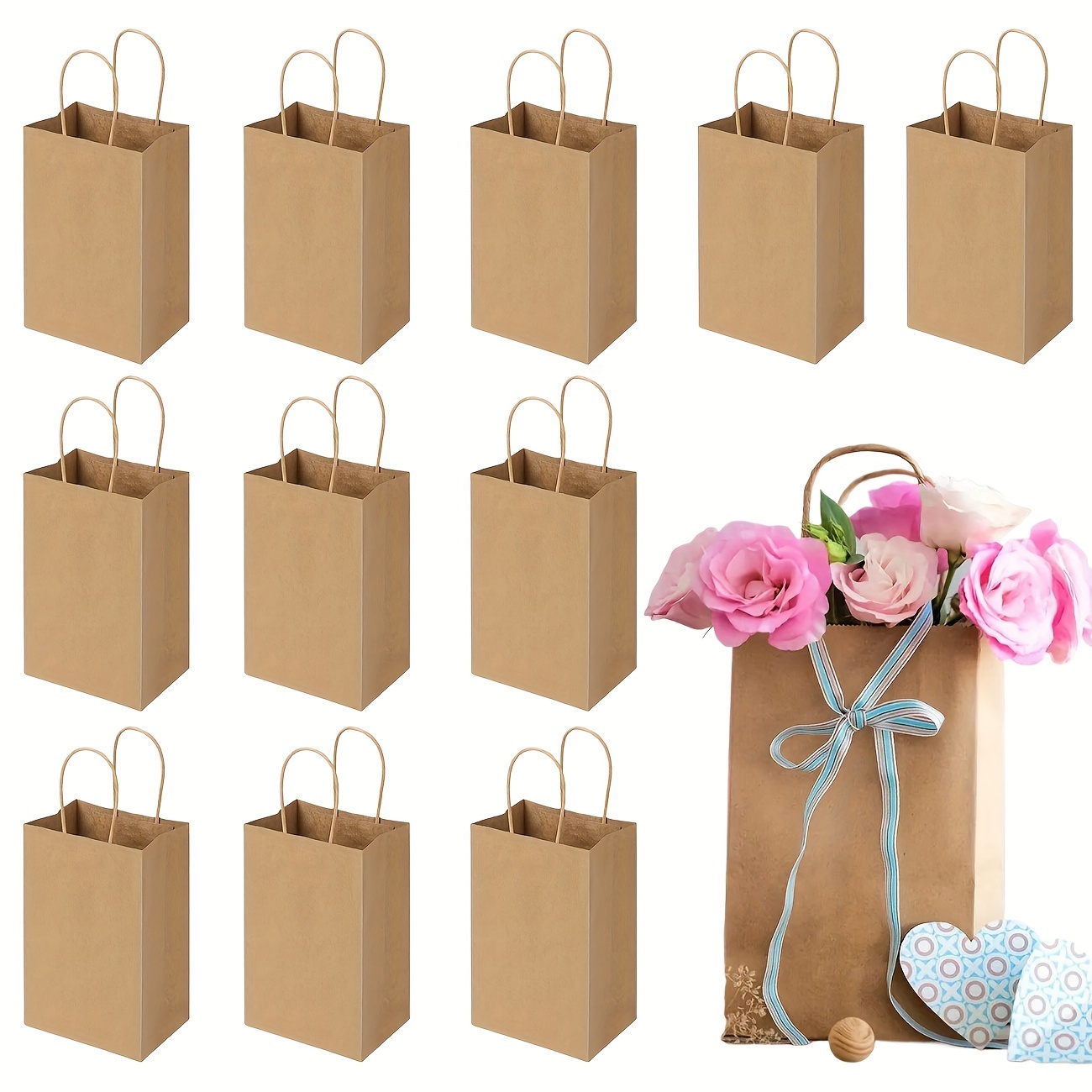 

45pcs Gift Bags Brown Paper Bags 5.25x3.75x8 Inches Small Paper Bags With Handles Bulk Bags Grocery Shopping Bags Wedding Party Favor Bags