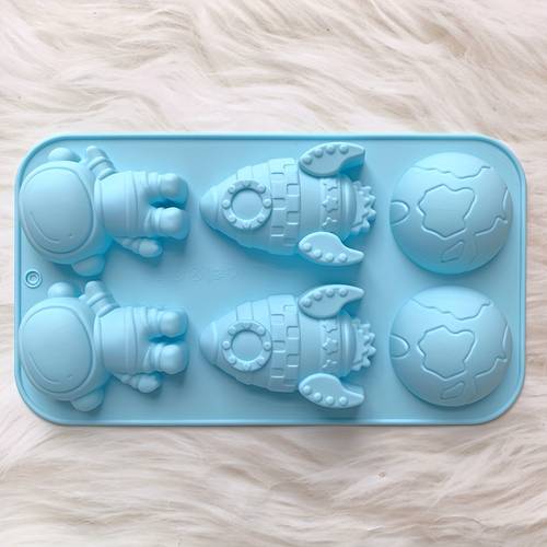 1pc 6 silicone mold for candy chocolate rocket earth astronaut shapes diy baking and kitchen crafts