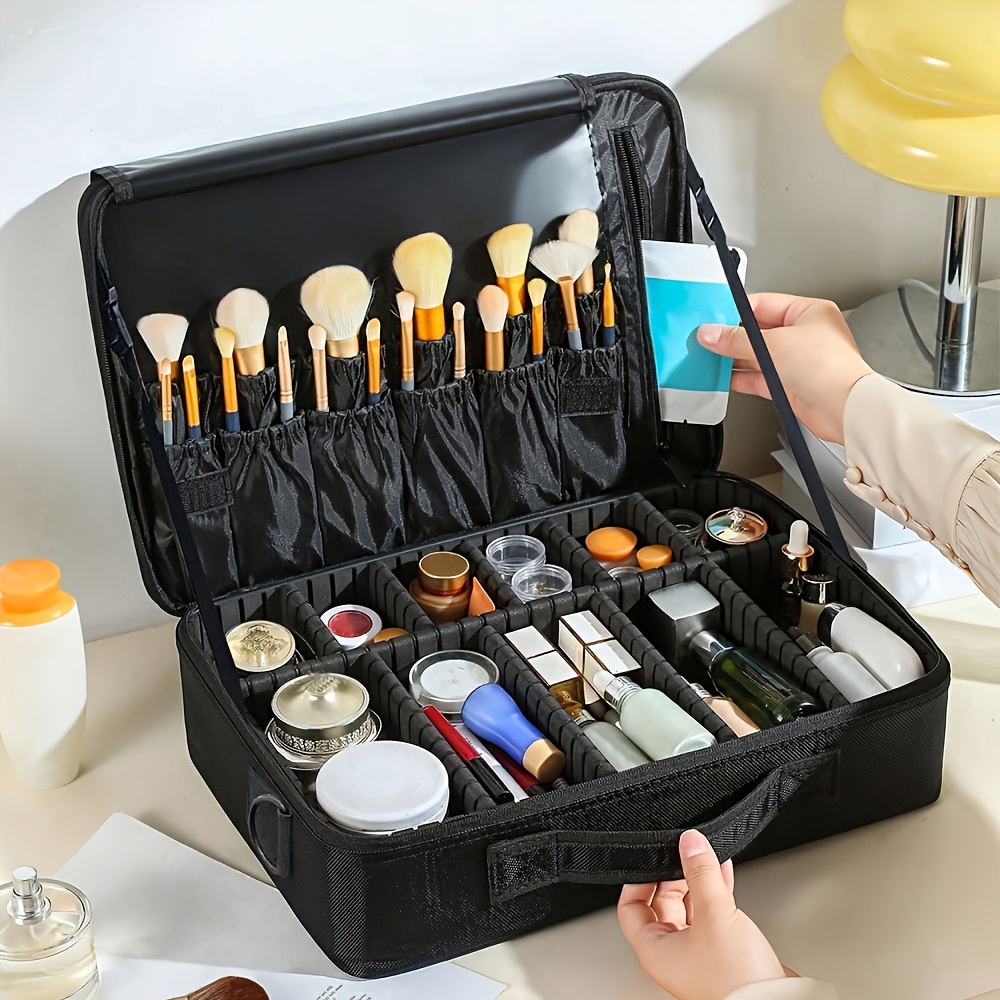 travel professional makeup case large capacity multi   storage bag portable makeup tool bag for business trips multi functional cosmetics and skincare organizer box with brush holder design Product details 2
