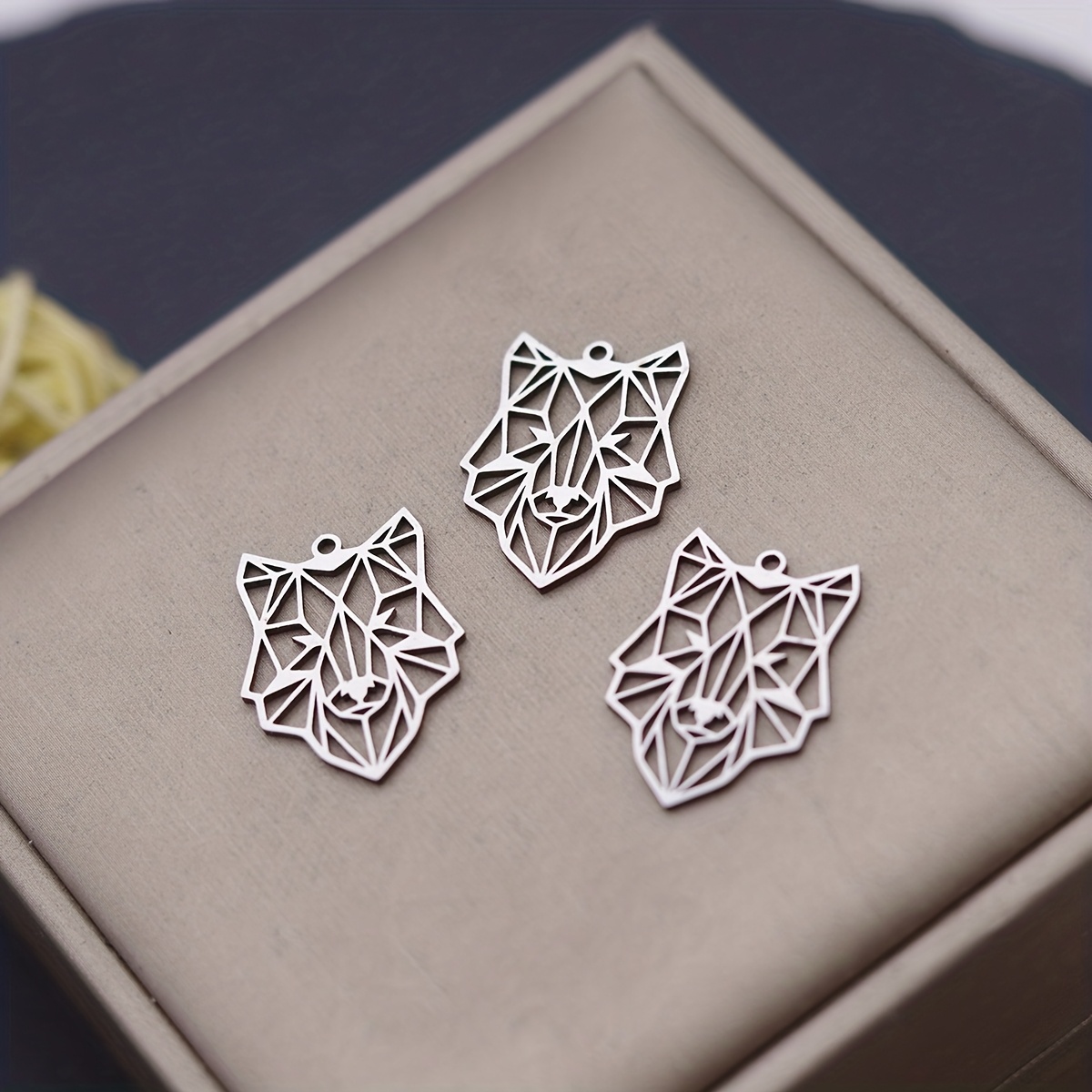 TEMU 3pcs Origami Line Wolf Stainless Steel Charm Pendant Suitable For Craft Tassels Earrings Necklace Jewelry Making