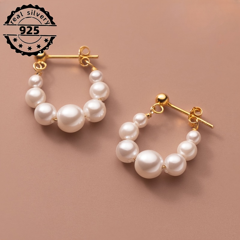 

S925 Sterling Silver Simple Synthetic Pearl Back Hanging Earrings Light Pearl Wedding Earrings Fashionable Unique Personality Earrings 4.8g/0.17oz