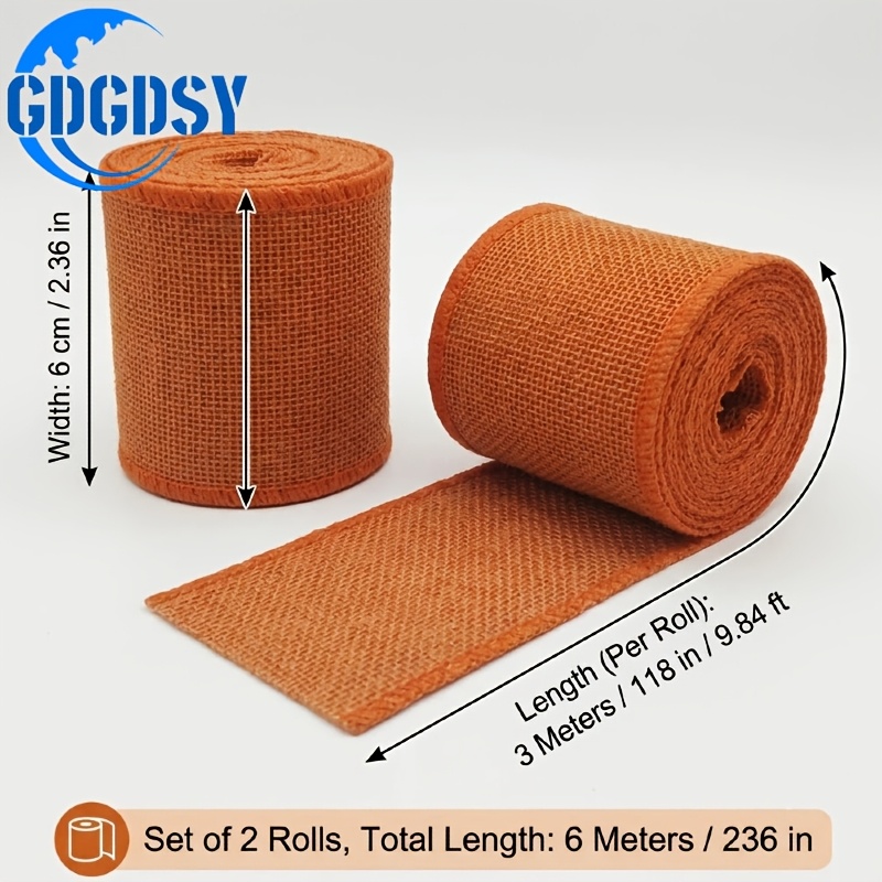 TEMU 2 Rolls Orange Burlap Ribbon, For Christmas Crafts, Wedding And Party Bow Decorations