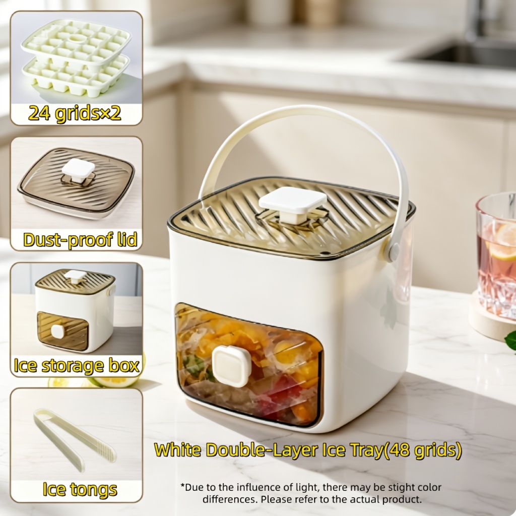 cube of ice tray large capacity cube of ice tray suitable for refrigerators double layer 48 cube ice tray food grade plastic cube storage box with storage container stackable with ice bucket set suitable for soup food etc Product details 2