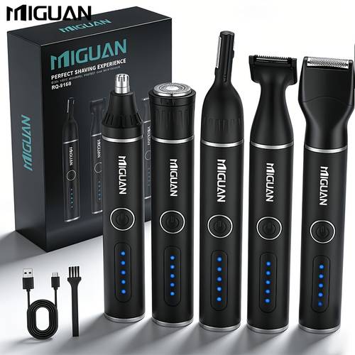 rechargeable grooming kit multi functional trimmer for nose ear beard and eyebrow hair featuring a portable design ideal for mens personal care and as a holiday gift friendly features