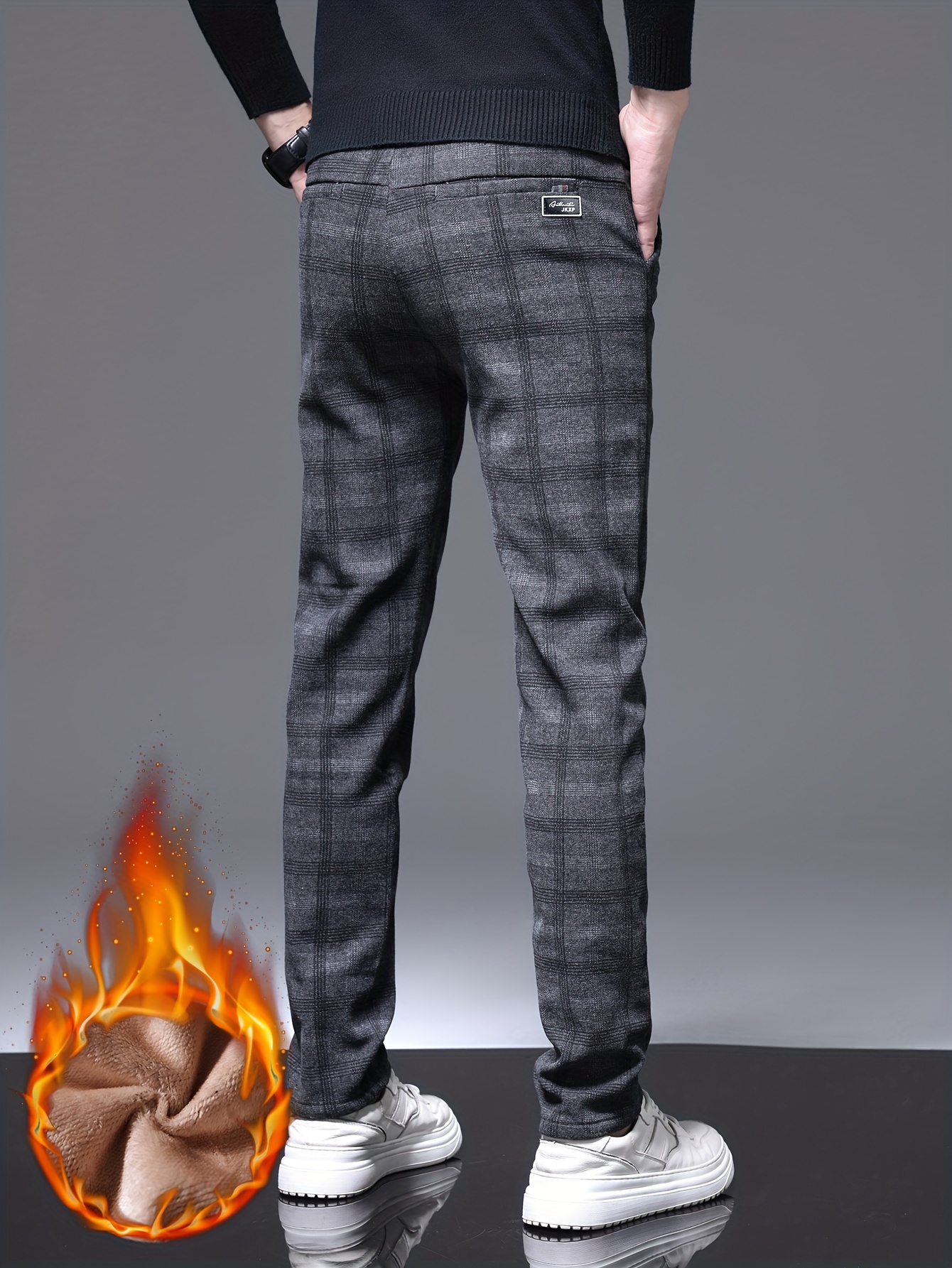 mens fit plaid casual pants stretchy warm fleece lined - Temu Pakistan