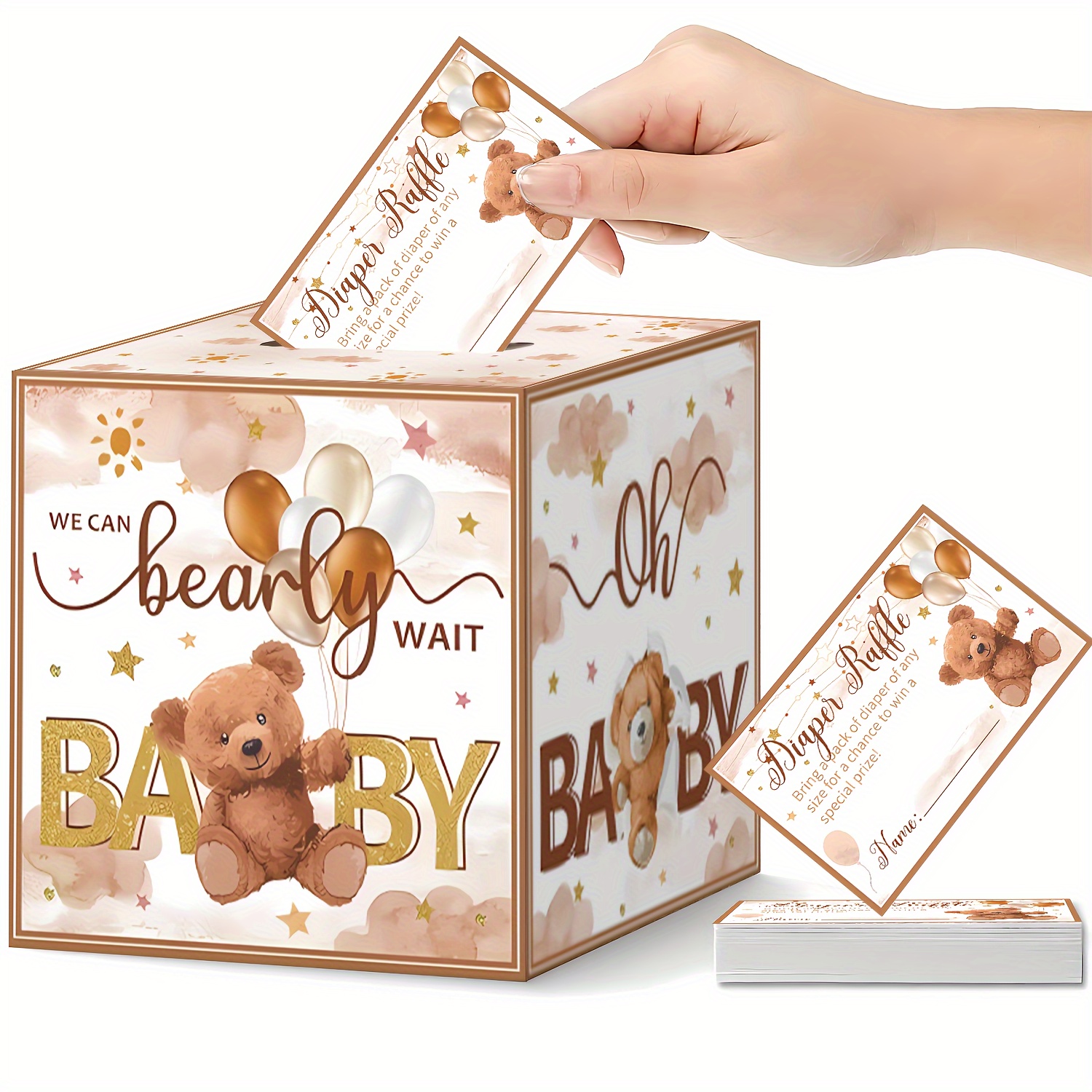 

Teddy Bear Themed Baby Shower Diaper Raffle Box Set, 51 Piece, Paper Card Boxes With Voting Tickets, Square Shape, Non-waterproof Multipurpose Gift Box Set, Universal Holiday Suitable For All Gender