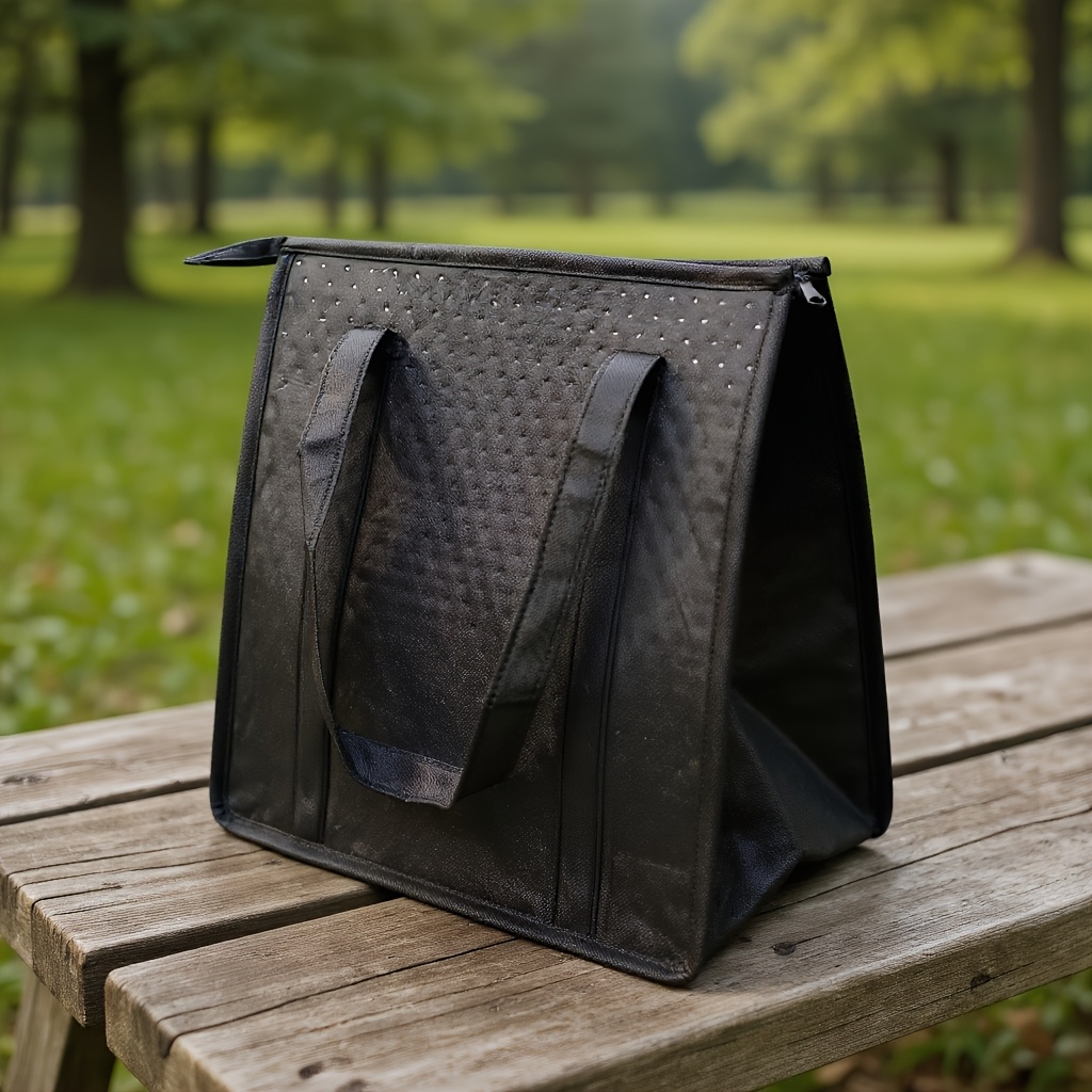 1pc Foldable Insulated Tote, Portable Thermal Bag With Zipper Closure & Reinforced Handles, Ideal For , Grocery Runs, Travel & Outdoor Use, Diamond Pattern, No Food Contact (black)