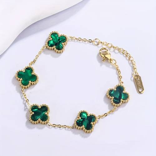 low allergy 304l stainless steel classic clover bracelet 18k gold plated 13mm clover bracelet