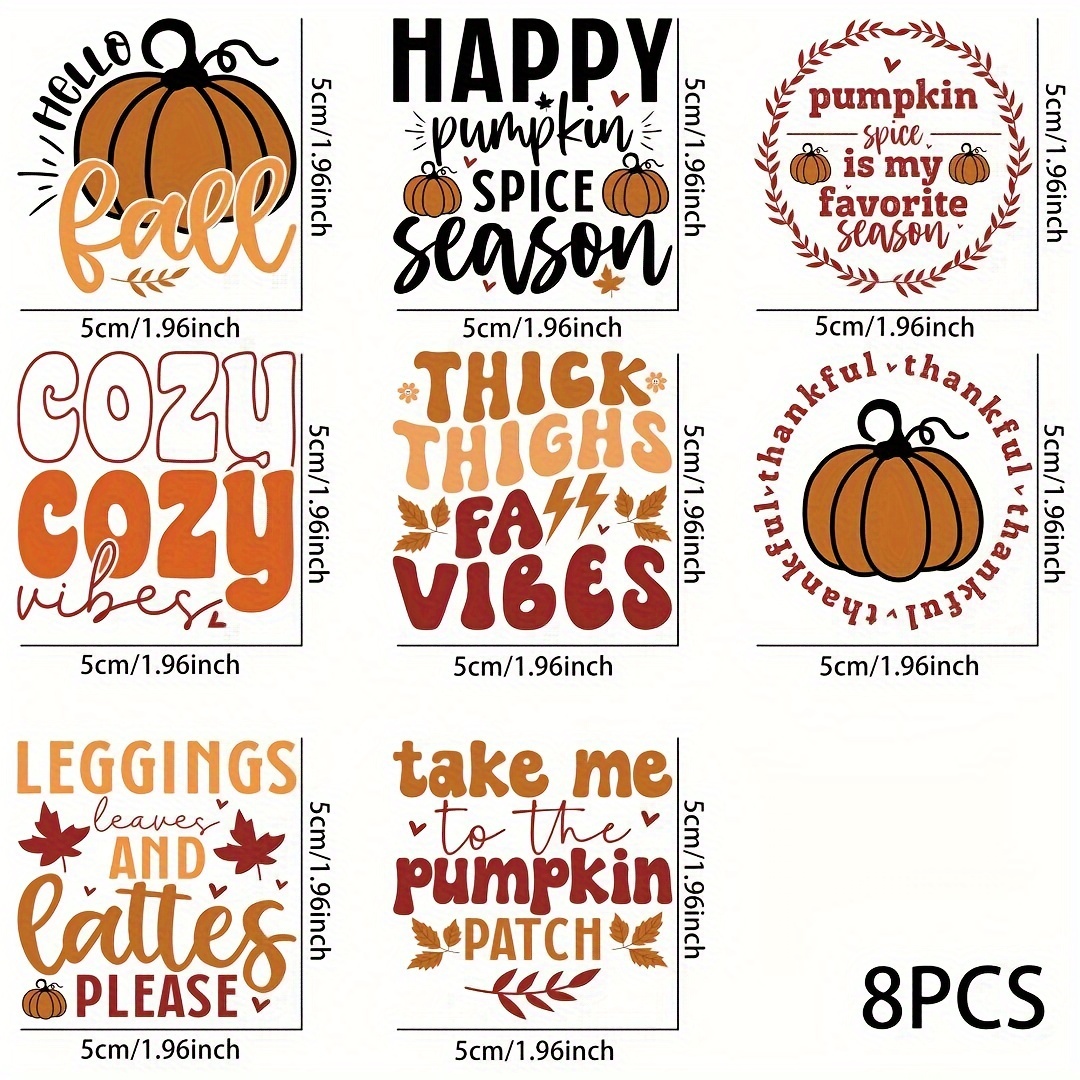 

8-piece Fall-themed Uv Dtf Transfer Stickers For Glass & Ceramic - Durable, Self-adhesive Decals With Sparkle Finish For Water Bottles, Cups & Furniture