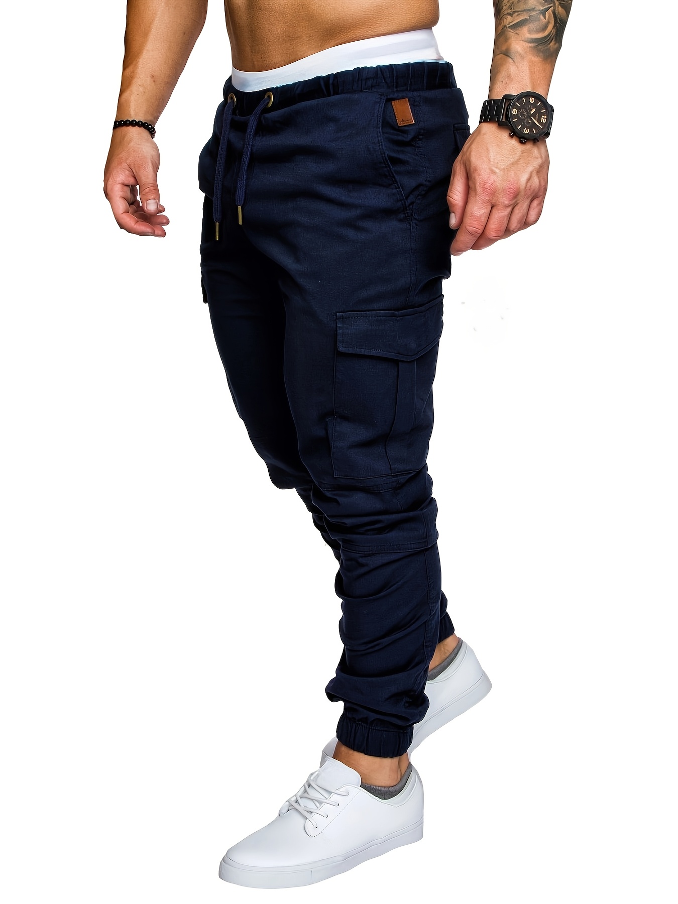 Men's Navy Blue Cotton Cargo Pants with Multiple Pockets - Casual & Outdoor Workwear for Hiking, Running, and Everyday Use, Camping Gear