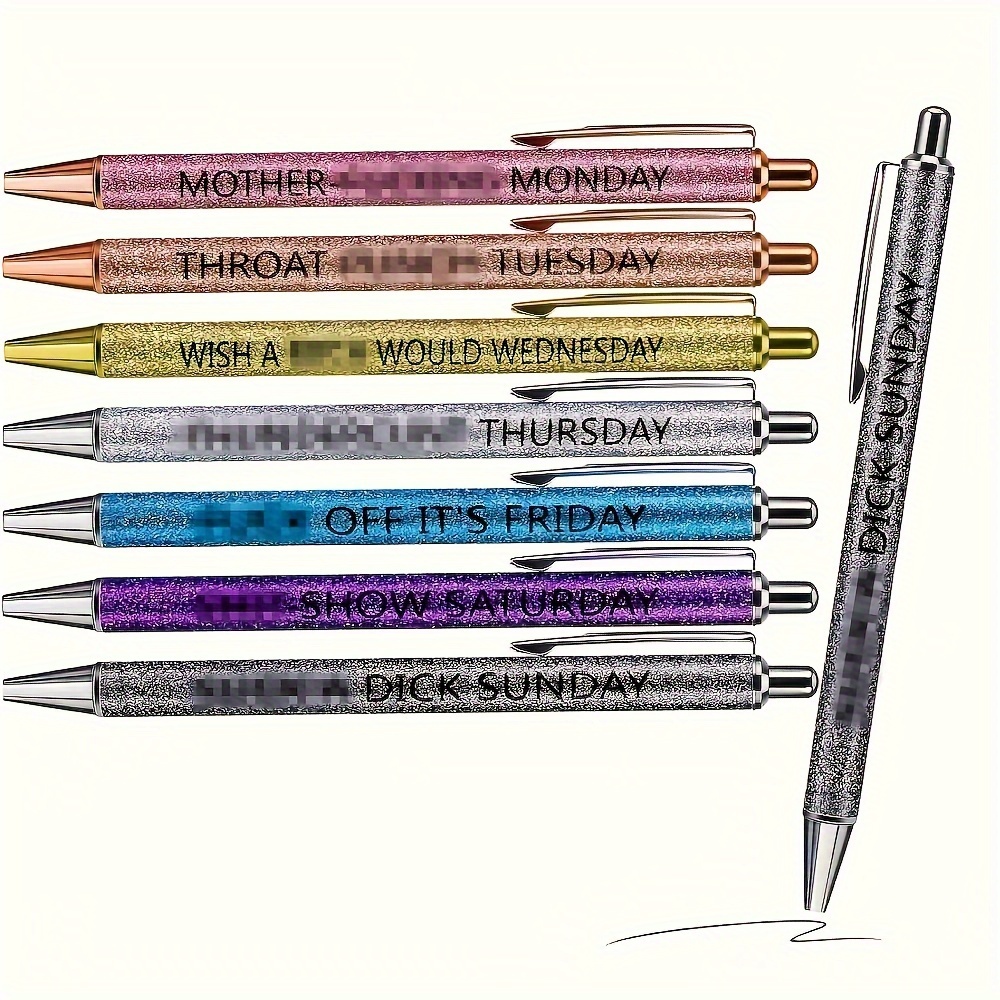 

7pcs Funny Pen Describing , Fun Ballpoint Pens Daily Pen Set, Weekday Vibes Glitter Pen Set